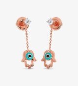 Hamsa Evil Diamond Dangling Eye Earrings