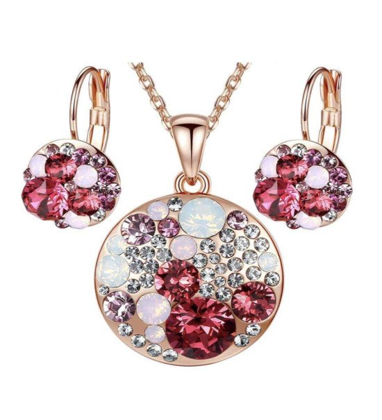 Parure de Bijoux Vintage Plaqué Or Rose et Cristaux Autrichiens