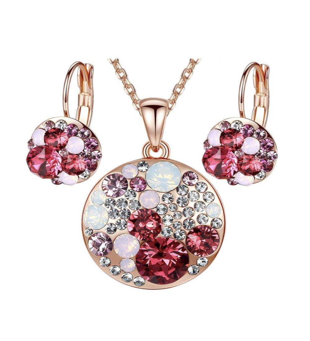 Parure de Bijoux Vintage Plaqué Or Rose et Cristaux Autrichiens