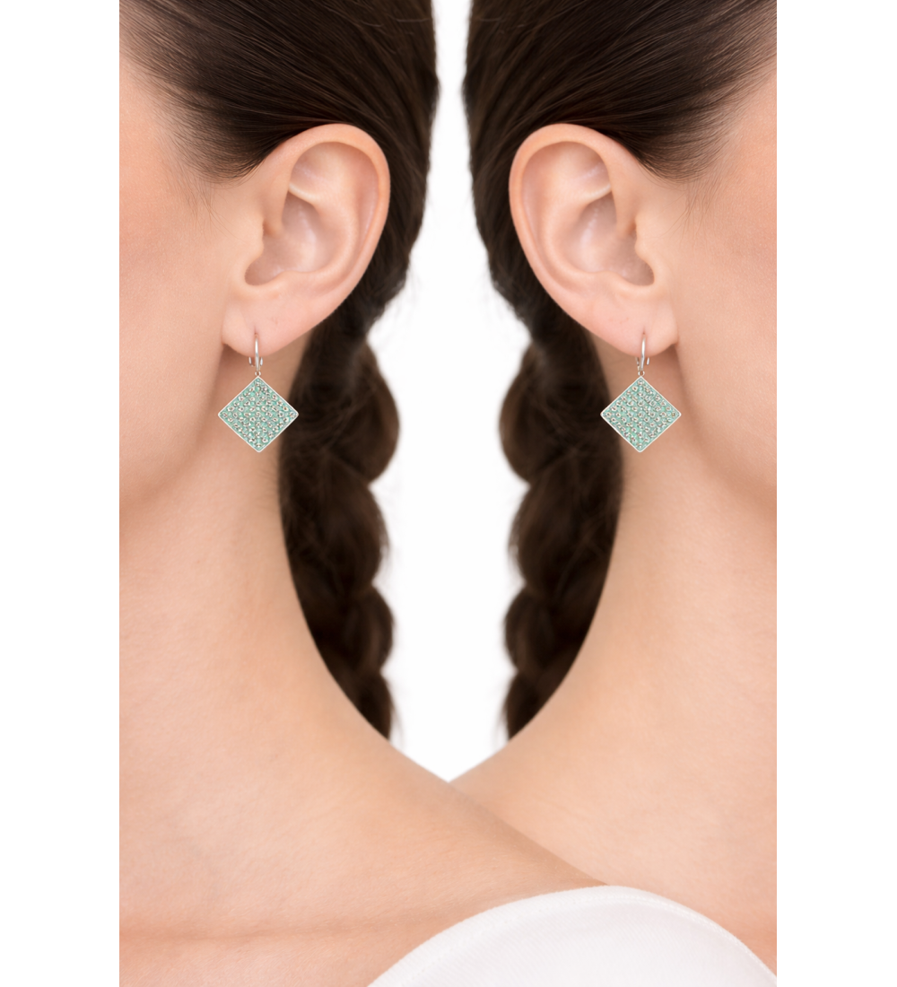Boucles d’oreilles carrées scintillantes vert menthe cristal de haute qualité