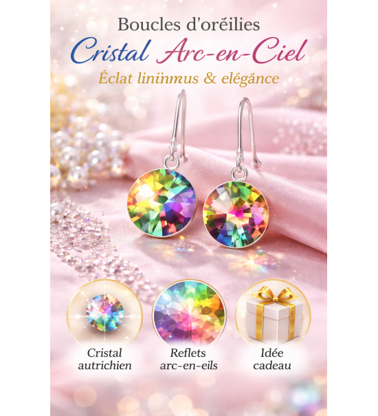 Boucles d’oreilles cristal autrichien arc-en-ciel – Bijou élégant multicolore femme