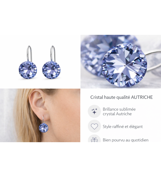 Boucles d’oreilles cristal bleu – Haute qualité Autriche – Élégantes & brillantes