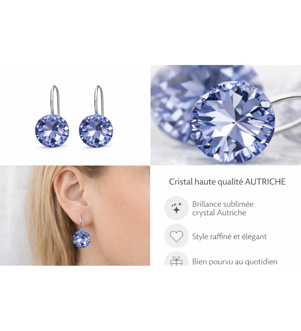 Boucles d’oreilles cristal bleu – Haute qualité Autriche – Élégantes & brillantes