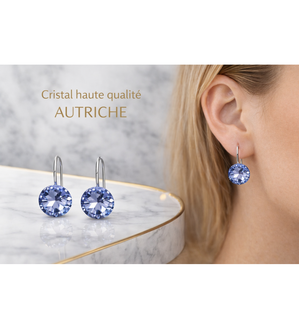 Boucles d’oreilles cristal bleu – Haute qualité Autriche – Élégantes & brillantes