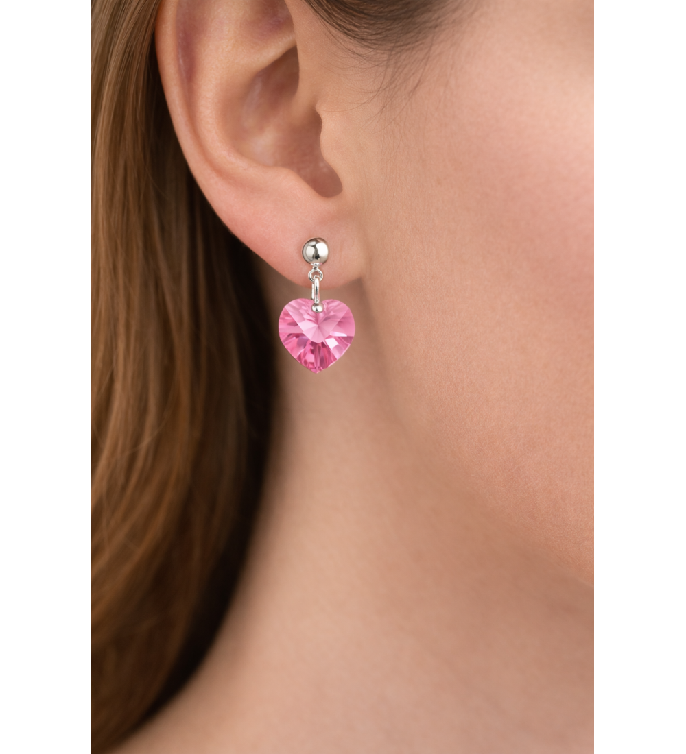 Boucles d’oreilles cœur rose en cristal autrichien – Élégantes & hypoallergéniques