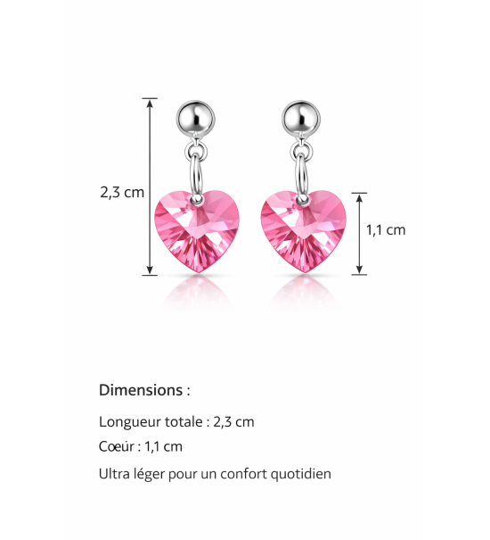 Boucles d’oreilles cœur rose en cristal autrichien – Élégantes & hypoallergéniques