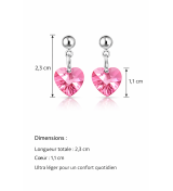 Boucles d’oreilles cœur rose en cristal autrichien – Élégantes & hypoallergéniques