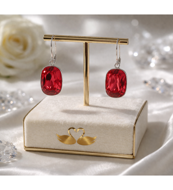 Boucles d’oreilles cristal rouge femme – Bijou élégant et brillant (2,8 cm)