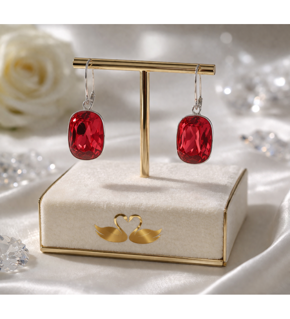 Boucles d’oreilles cristal rouge femme – Bijou élégant et brillant (2,8 cm)