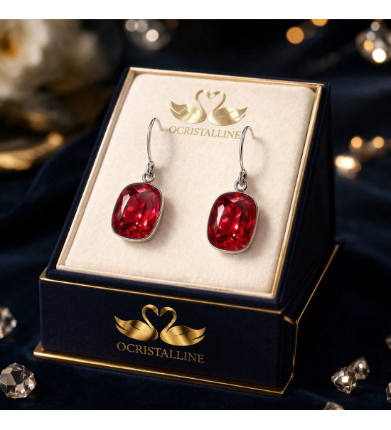 Boucles d’oreilles cristal rouge femme – Bijou élégant et brillant (2,8 cm)