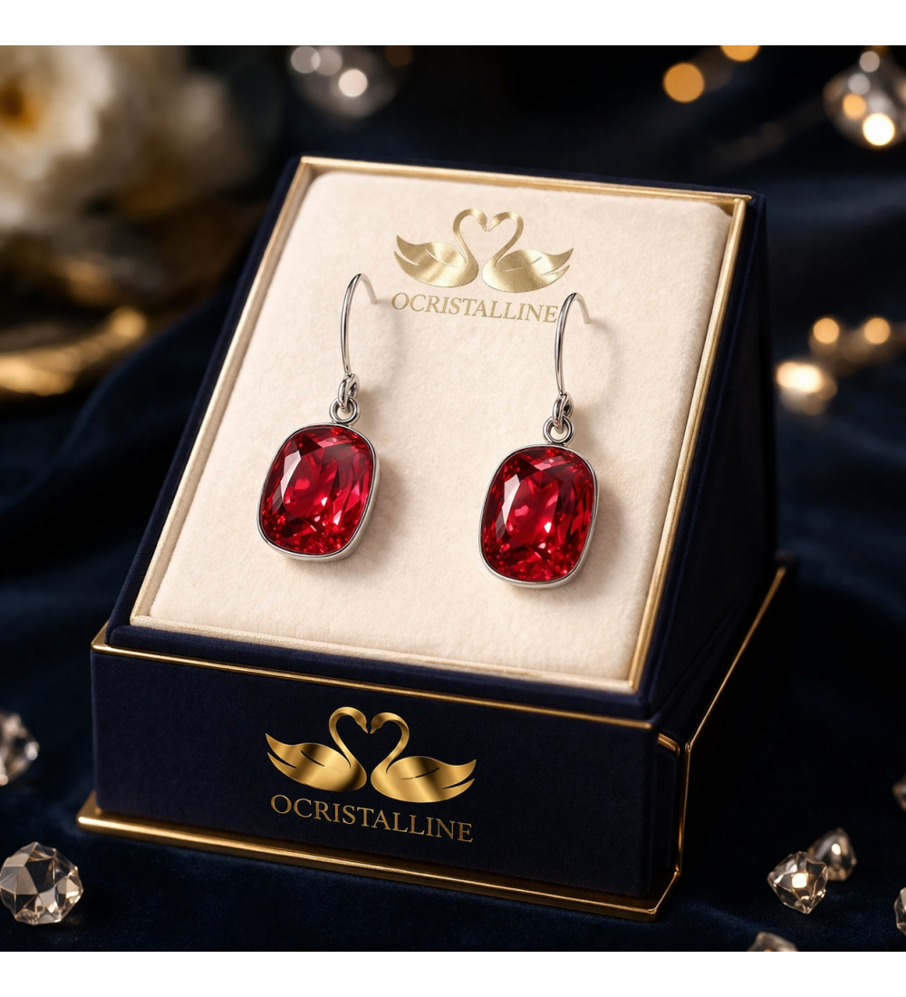 Boucles d’oreilles cristal rouge femme – Bijou élégant et brillant (2,8 cm)