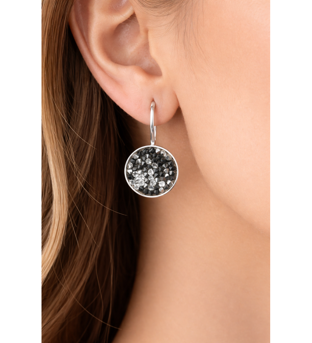 Boucles d’oreilles cristal noir & argent – Élégance scintillante femme
