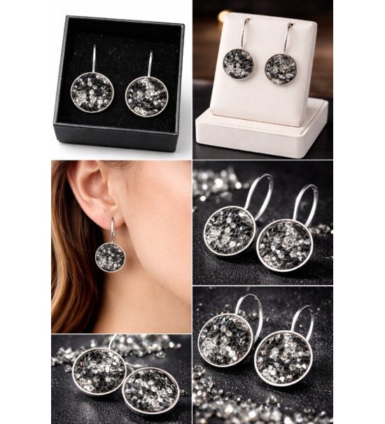 Boucles d’oreilles cristal noir & argent – Élégance scintillante femme