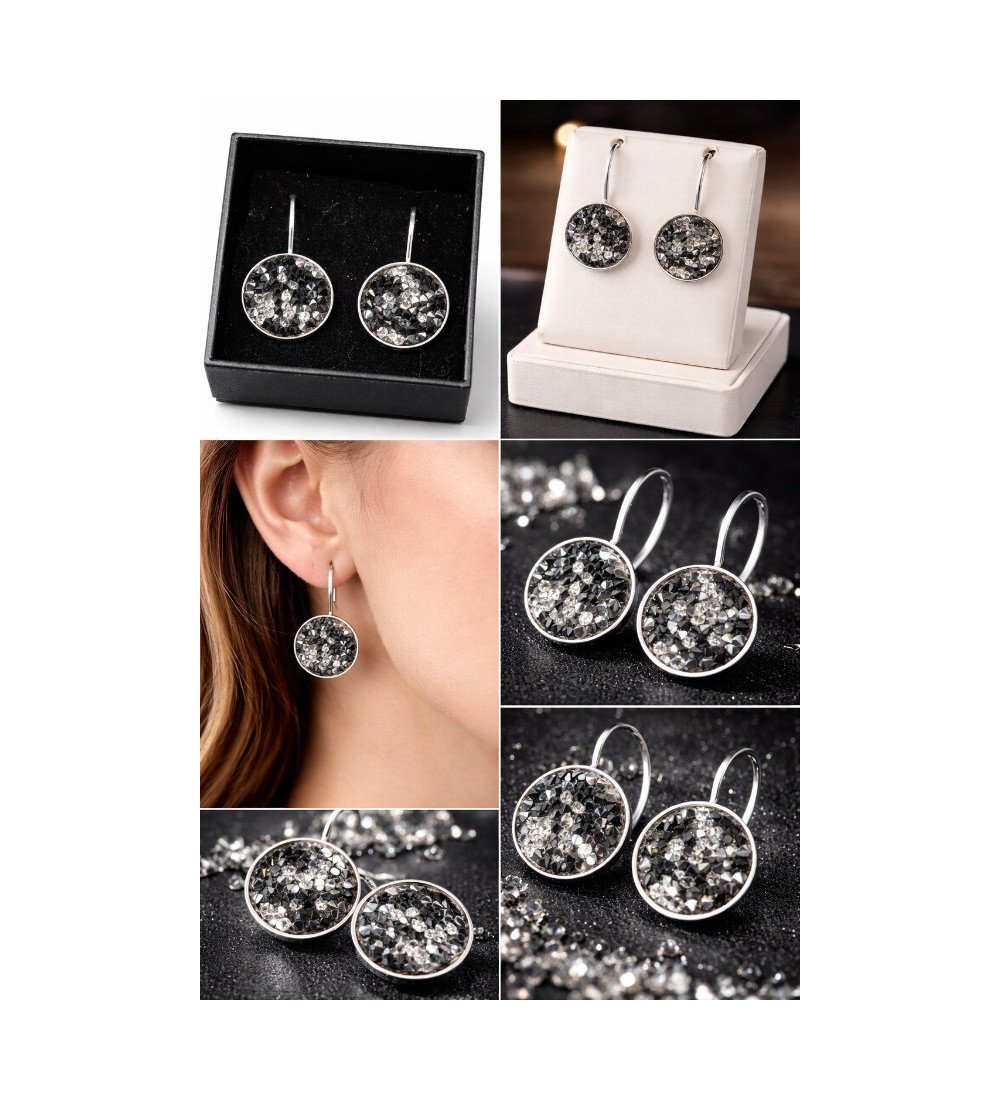 Boucles d’oreilles cristal noir & argent – Élégance scintillante femme
