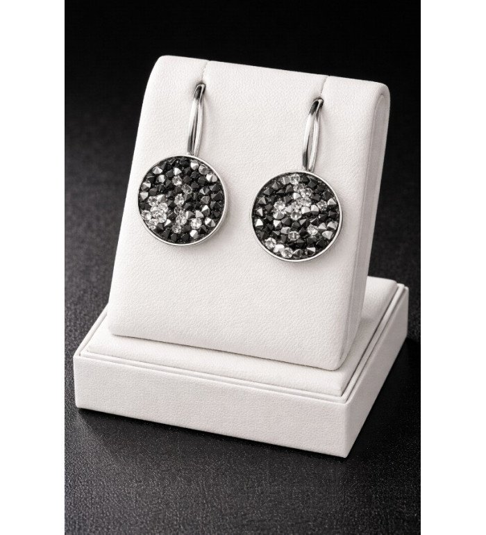 Boucles d’oreilles cristal noir & argent – Élégance scintillante femme