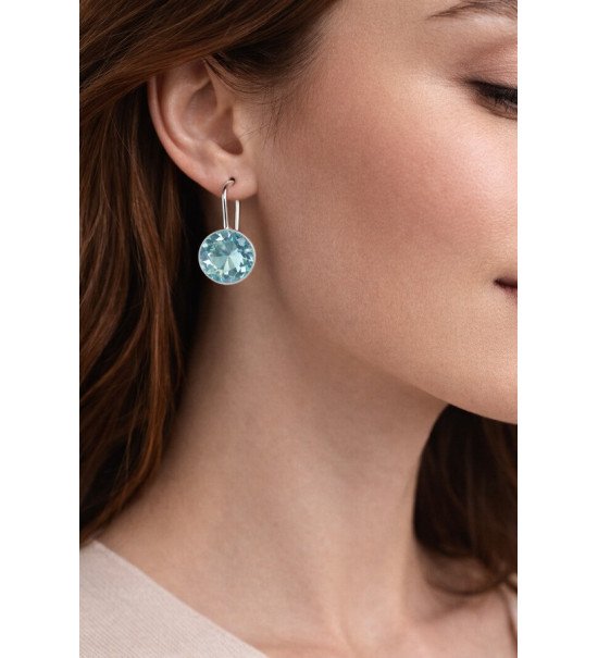 Boucles d’oreilles pendantes cristal bleu – Élégantes en métal argenté – Bijou femme chic
