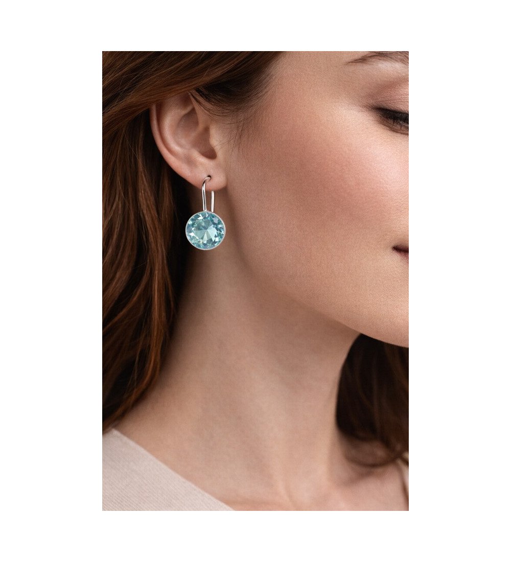 Boucles d’oreilles pendantes cristal bleu – Élégantes en métal argenté – Bijou femme chic