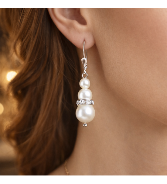 Boucles d’Oreilles Perles Pendantes Élégantes – Bijou Chic Femme avec Cristaux