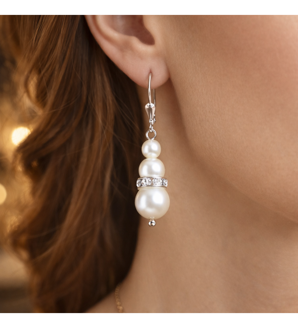 Boucles d’Oreilles Perles Pendantes Élégantes – Bijou Chic Femme avec Cristaux