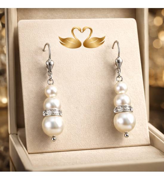 Boucles d’Oreilles Perles Pendantes Élégantes – Bijou Chic Femme avec Cristaux