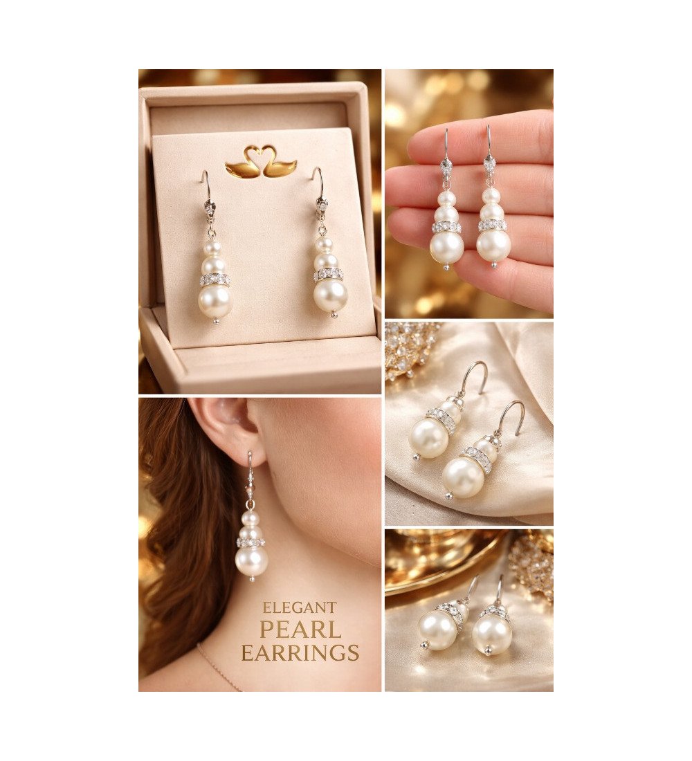 Boucles d’Oreilles Perles Pendantes Élégantes – Bijou Chic Femme avec Cristaux