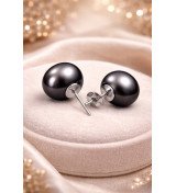 Boucles d’Oreilles Perles Noires Femme – Puces Élégantes Rhodium Anti-Ternissement