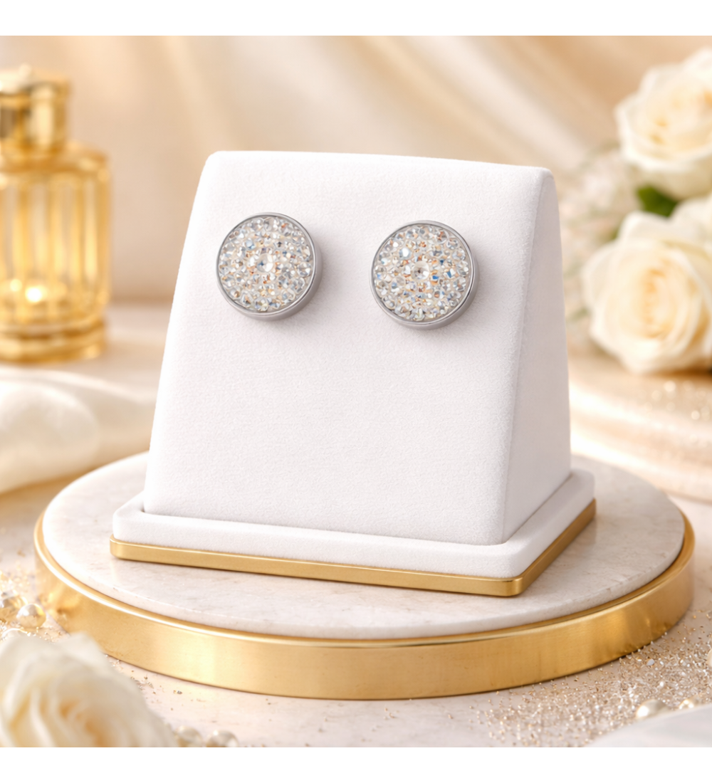 Boucles d’Oreilles Cristal 8mm Femme – Clous Brillants Effet Diamant – Bijou Élégant Argenté