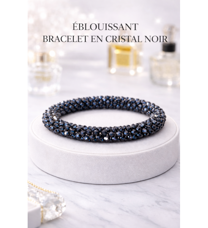 Bracelet en cristal noir élégant – Bijou extensible chic et tendance