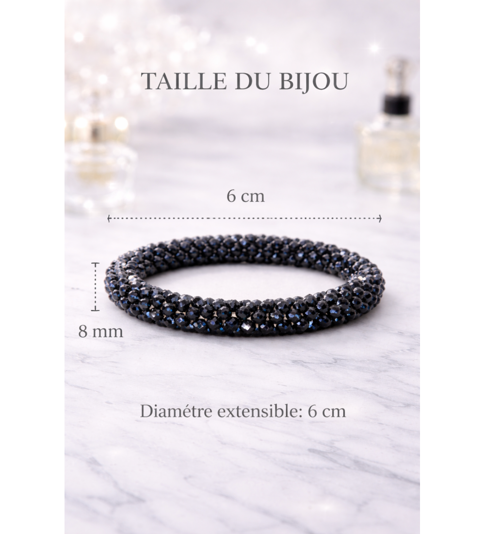 Bracelet en cristal noir élégant – Bijou extensible chic et tendance
