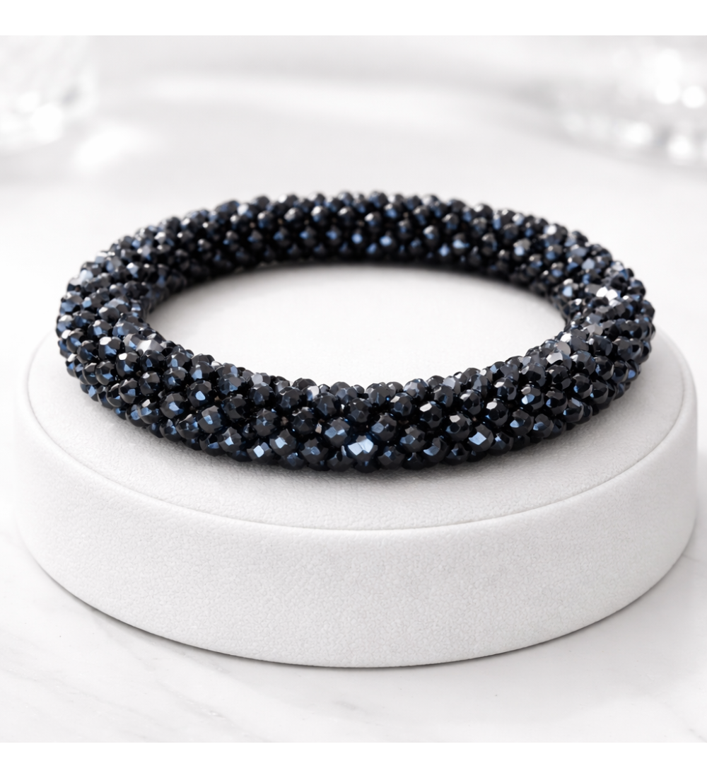 Bracelet en cristal noir élégant – Bijou extensible chic et tendance