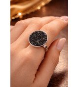 Bague ajustable femme cristal noir – Bague luxe rhodium – Livraison gratuite