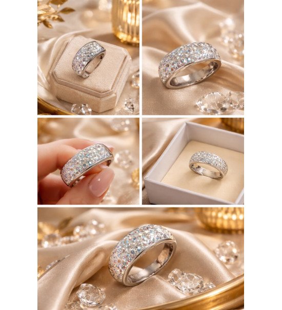 Style haut de gamme  Bague Élégance Cristalline en Rhodium – Effet Pavé Scintillant