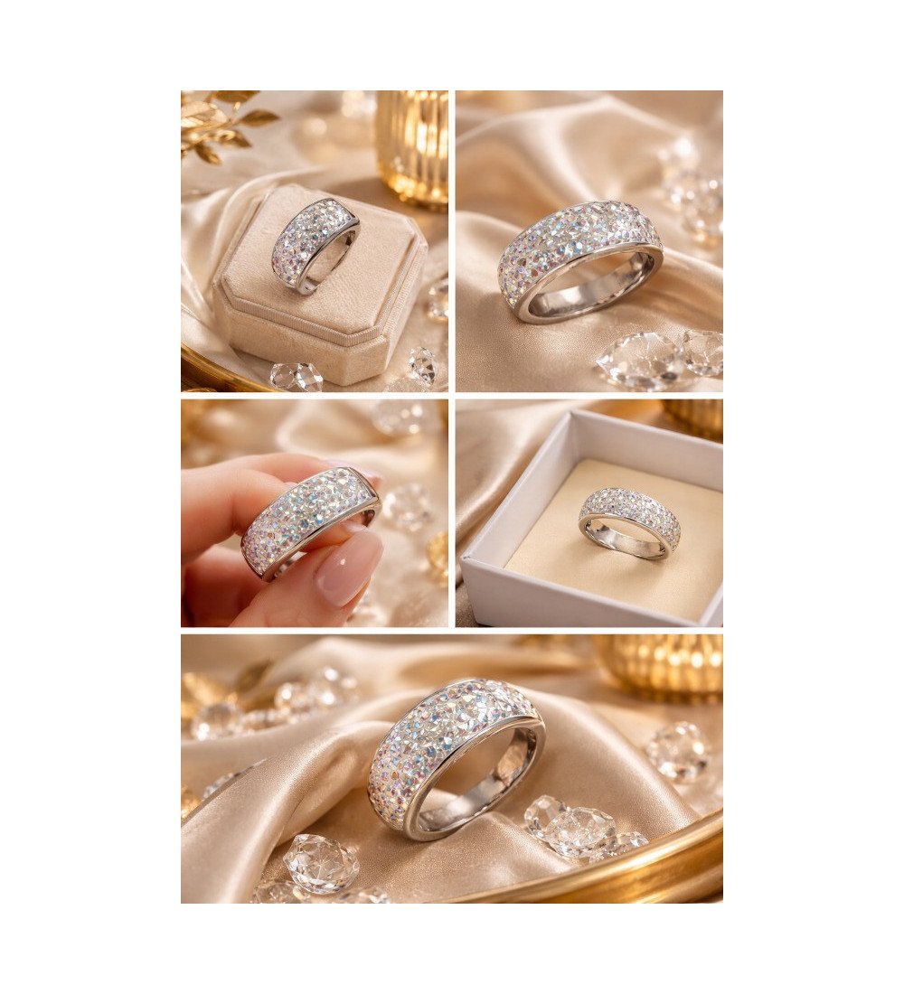 Style haut de gamme  Bague Élégance Cristalline en Rhodium – Effet Pavé Scintillant