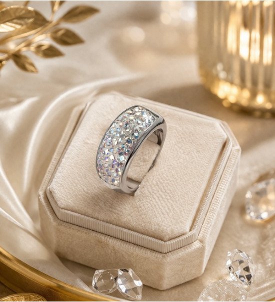Style haut de gamme  Bague Élégance Cristalline en Rhodium – Effet Pavé Scintillant