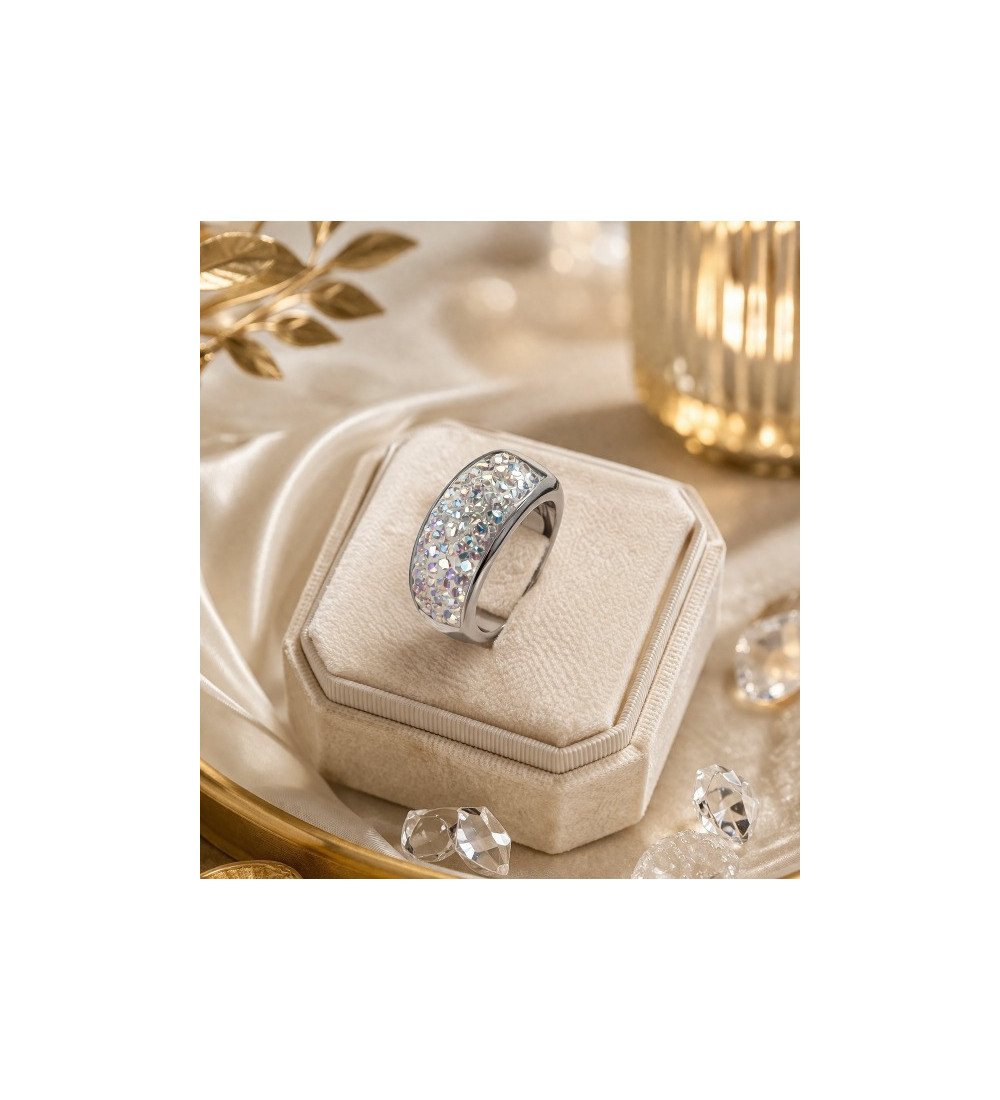Style haut de gamme  Bague Élégance Cristalline en Rhodium – Effet Pavé Scintillant