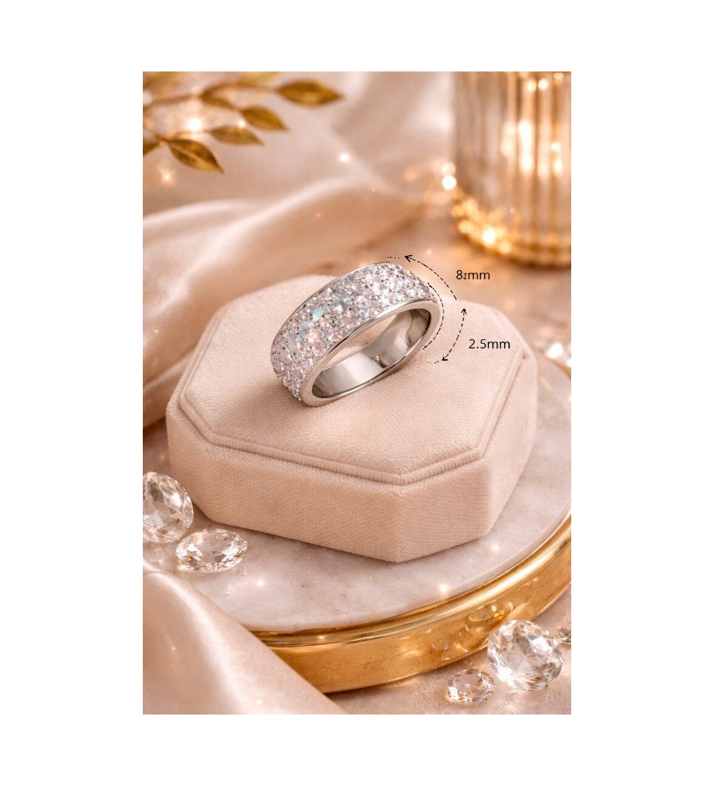 Style haut de gamme  Bague Élégance Cristalline en Rhodium – Effet Pavé Scintillant