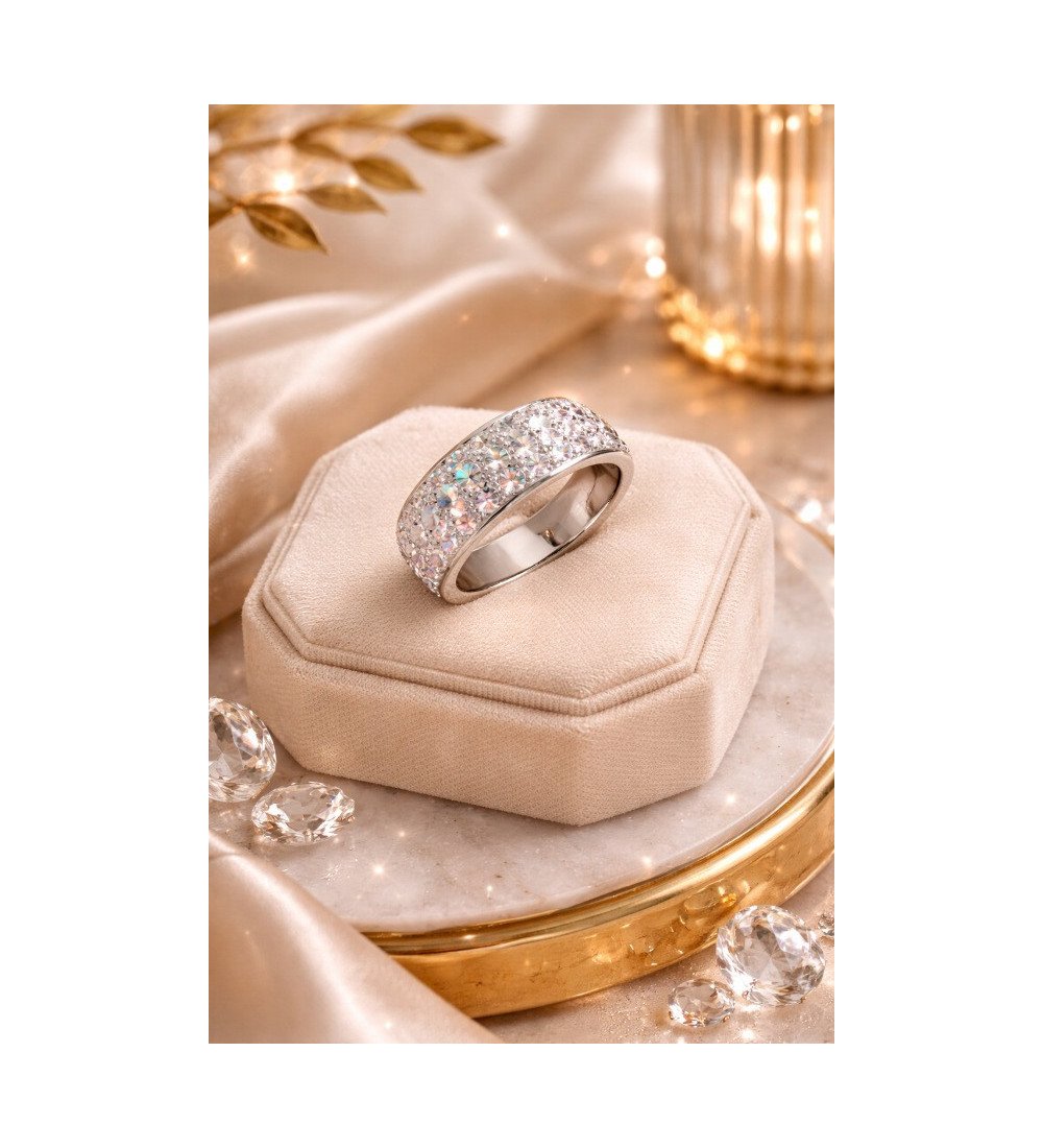 Style haut de gamme  Bague Élégance Cristalline en Rhodium – Effet Pavé Scintillant