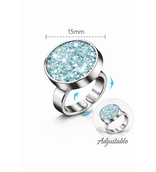Bague Cristal Bleu – Ajustable & Plaquée Rhodium