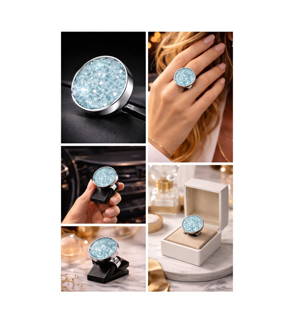 Bague Cristal Bleu – Ajustable & Plaquée Rhodium
