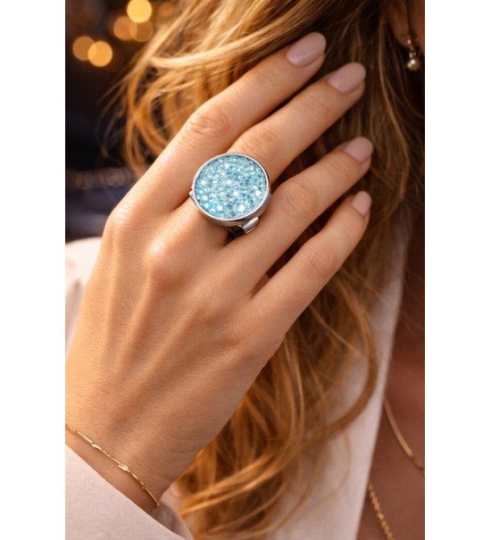 Bague Cristal Bleu – Ajustable & Plaquée Rhodium