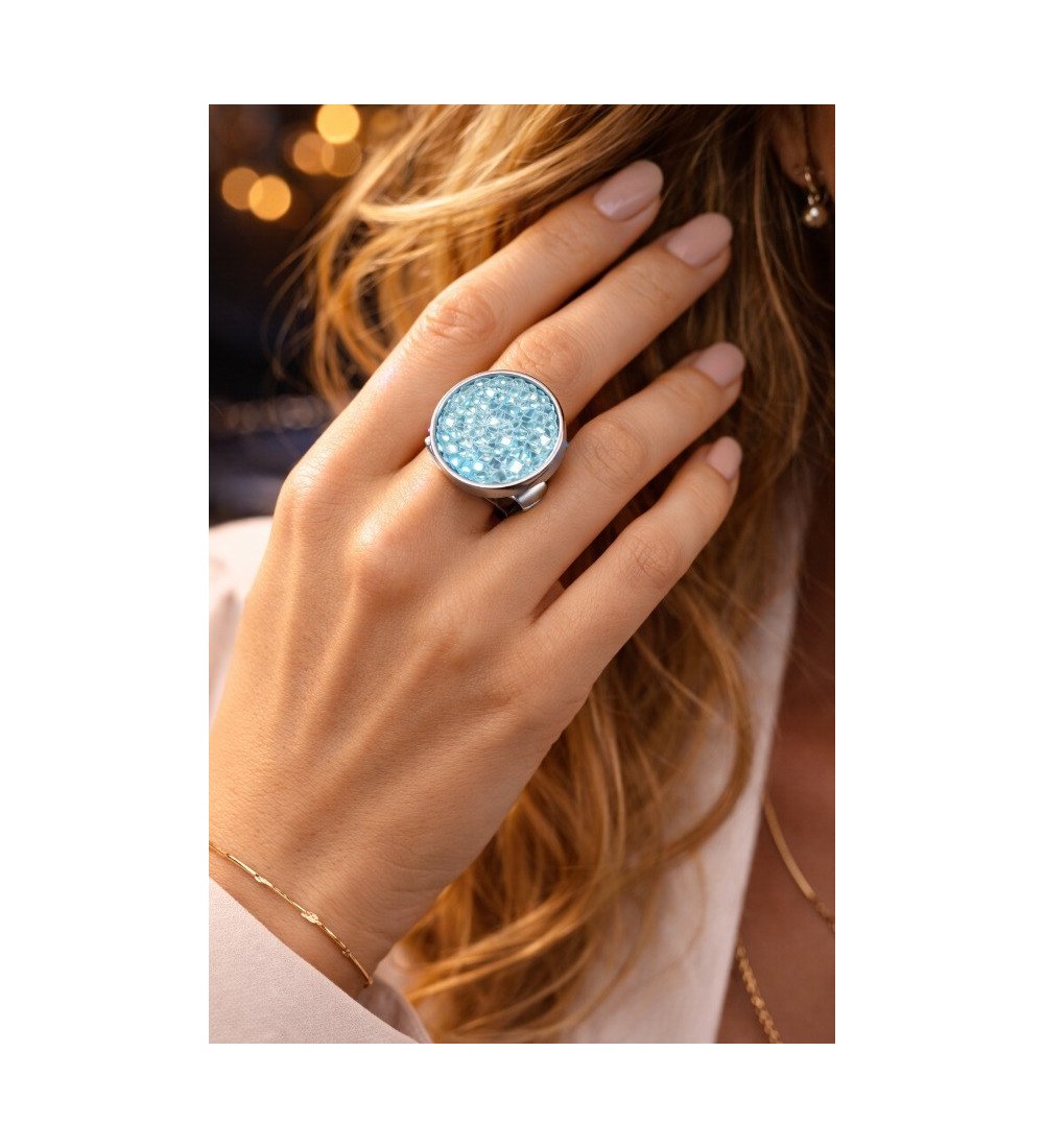 Bague Cristal Bleu – Ajustable & Plaquée Rhodium