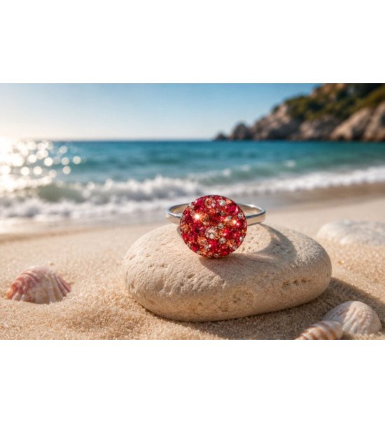 Bague Réglable Cristaux Rubis & Rose – Collection L'Âme d'Hossegor