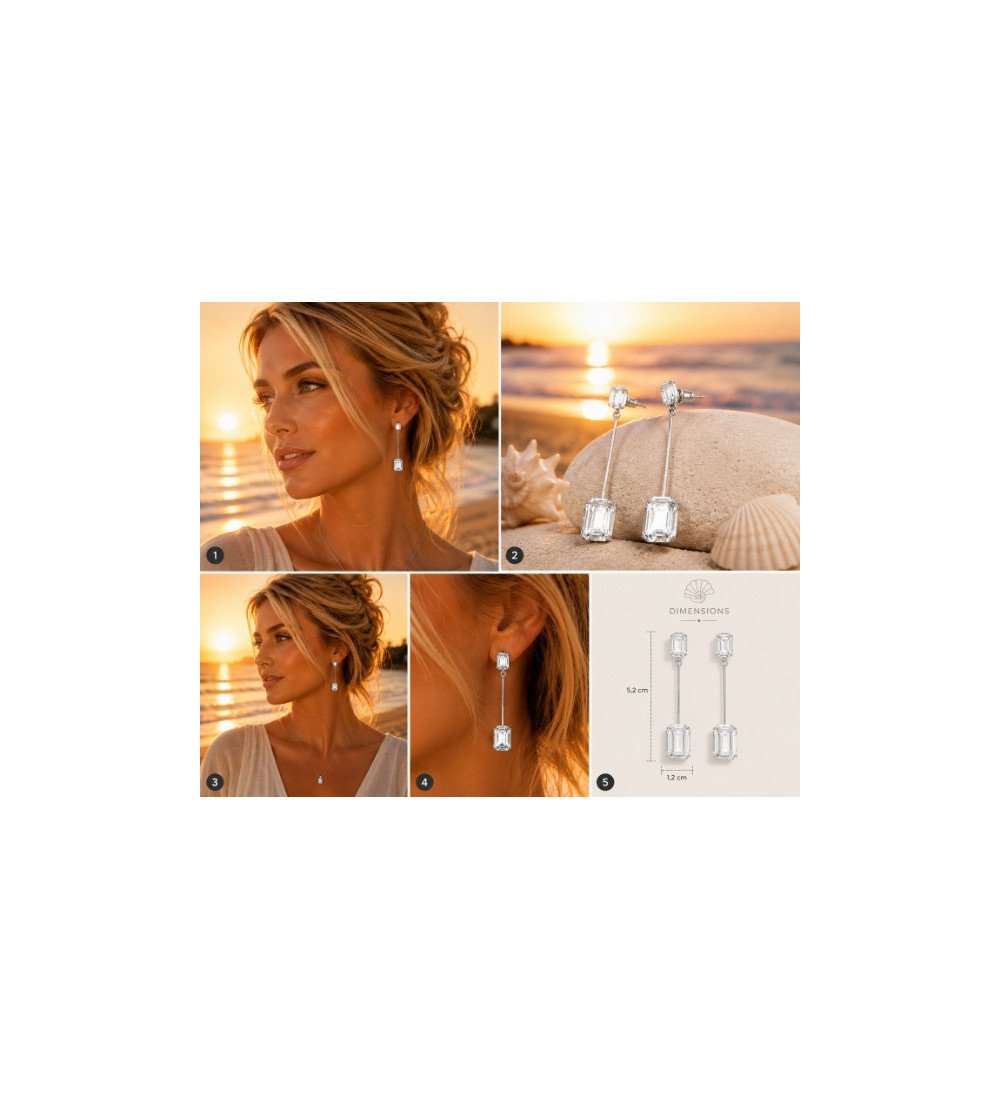 Description complète  Inspirées par la lumière dorée des couchers de soleil sur la côte landaise, les boucles d’oreilles Éléganc