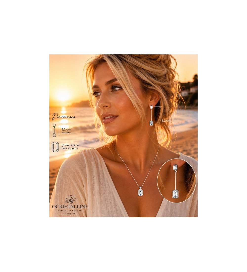 Description complète  Inspirées par la lumière dorée des couchers de soleil sur la côte landaise, les boucles d’oreilles Éléganc