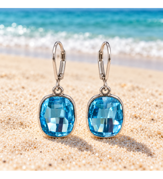 Boucles d’oreilles ornées de cristaux Swarovski bleus