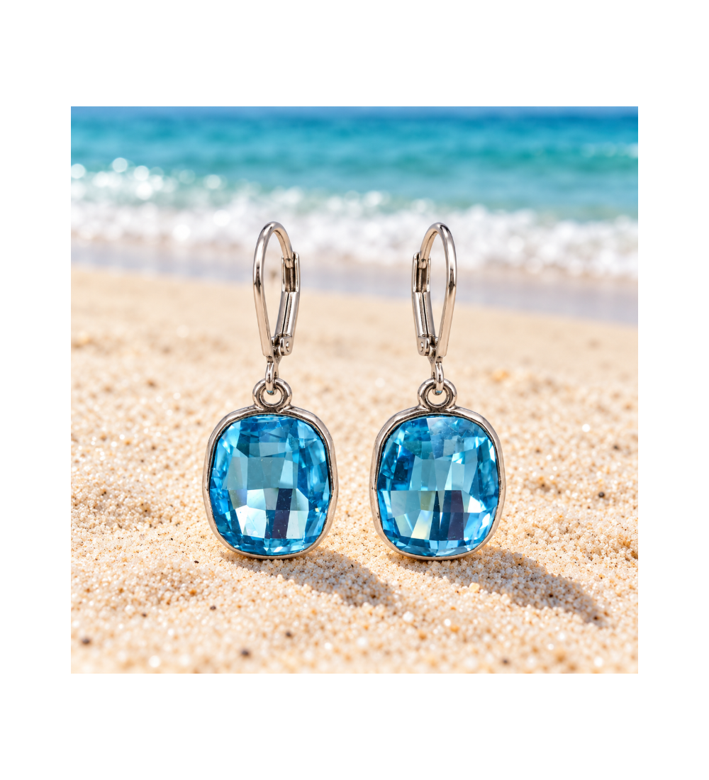 Boucles d’oreilles ornées de cristaux Swarovski bleus