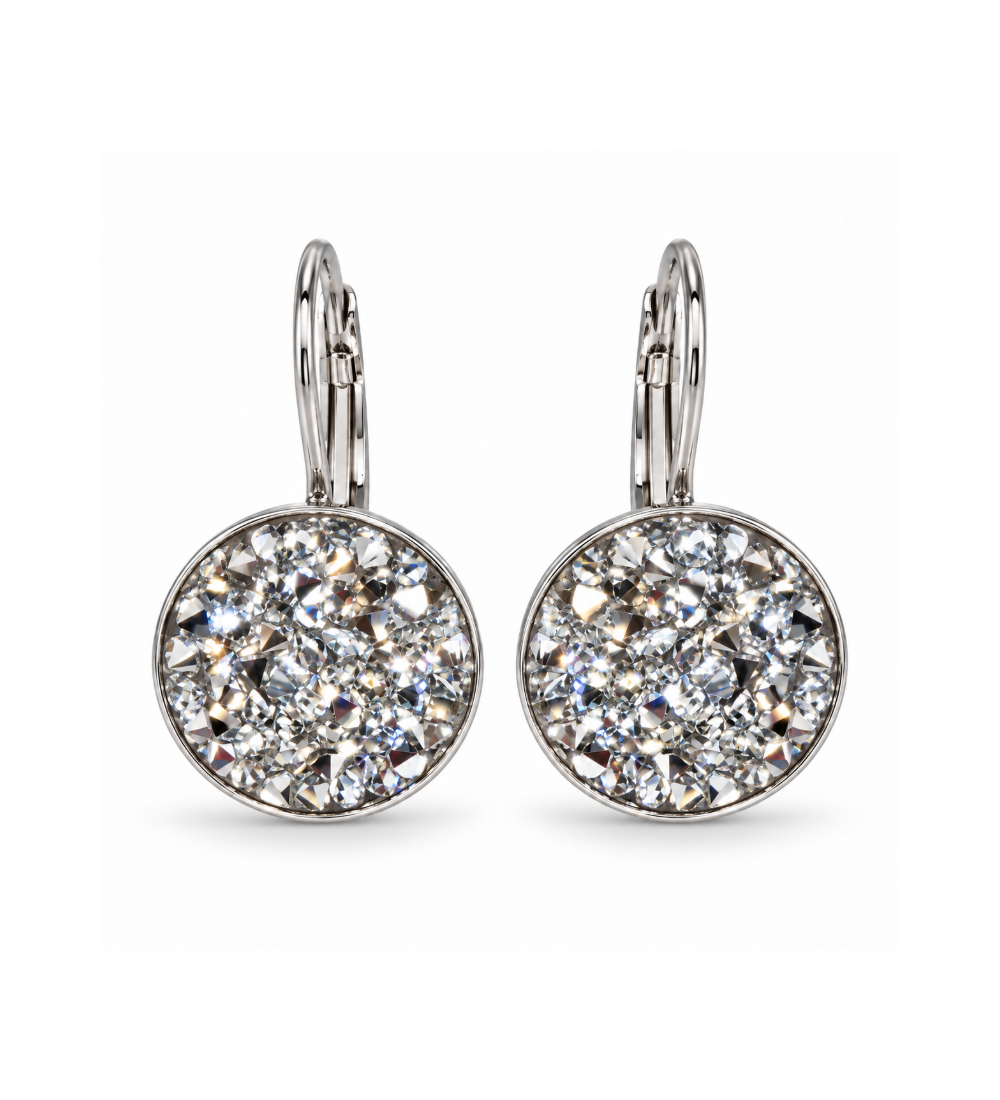 Boucles d’oreilles artisanales rondes 15 mm ornées de cristaux Swarovski