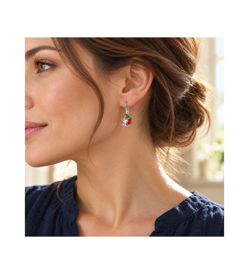 Boucles d’oreilles cubes 8 mm, cristaux Swarovski