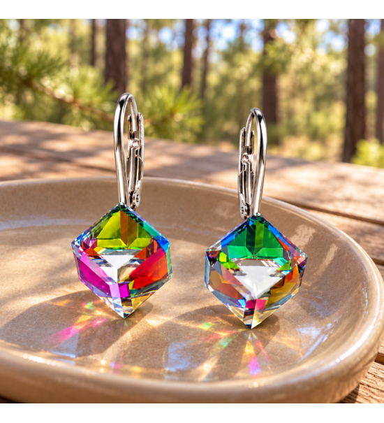 Boucles d’oreilles cubes 8 mm, cristaux Swarovski