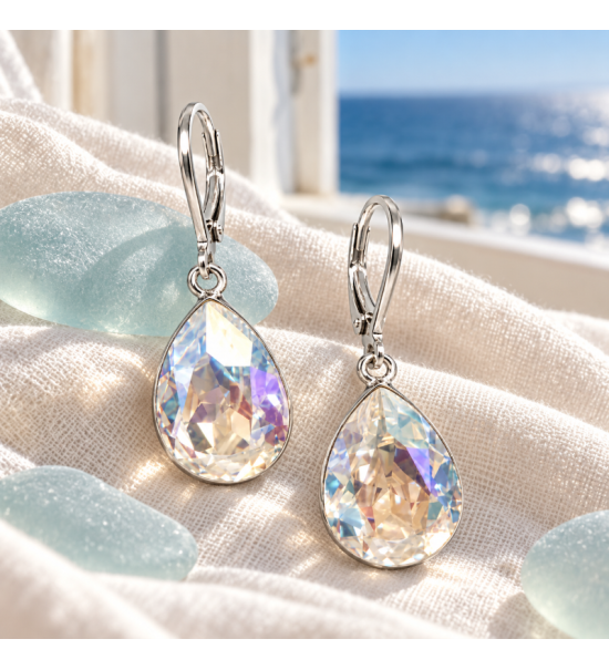 Boucles d’oreilles gouttes 15 mm, cristaux Swarovski